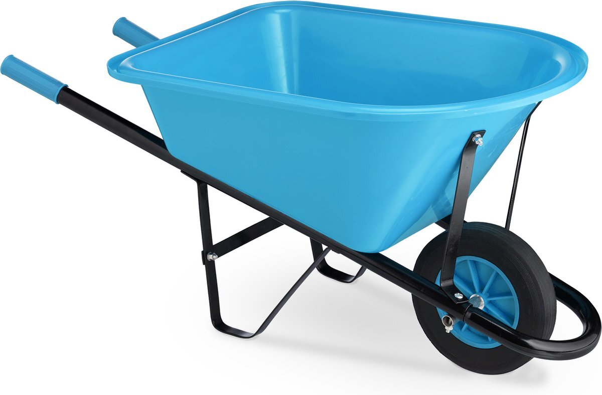Relaxdays kinderkruiwagen kunststof - blauwe tuinkruiwagen voor kinderen - buitenspeelgoed