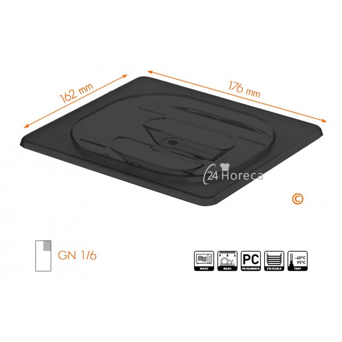 Hendi Gastronormdeksel Polycarbonaat zwart 1/6