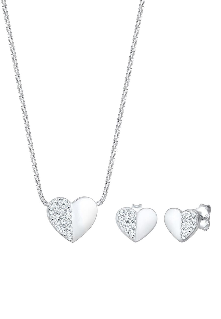 Elli Elli Elli Sieraden Set Dames hart set met kristallen in 925 sterling zilver Sieraden sets