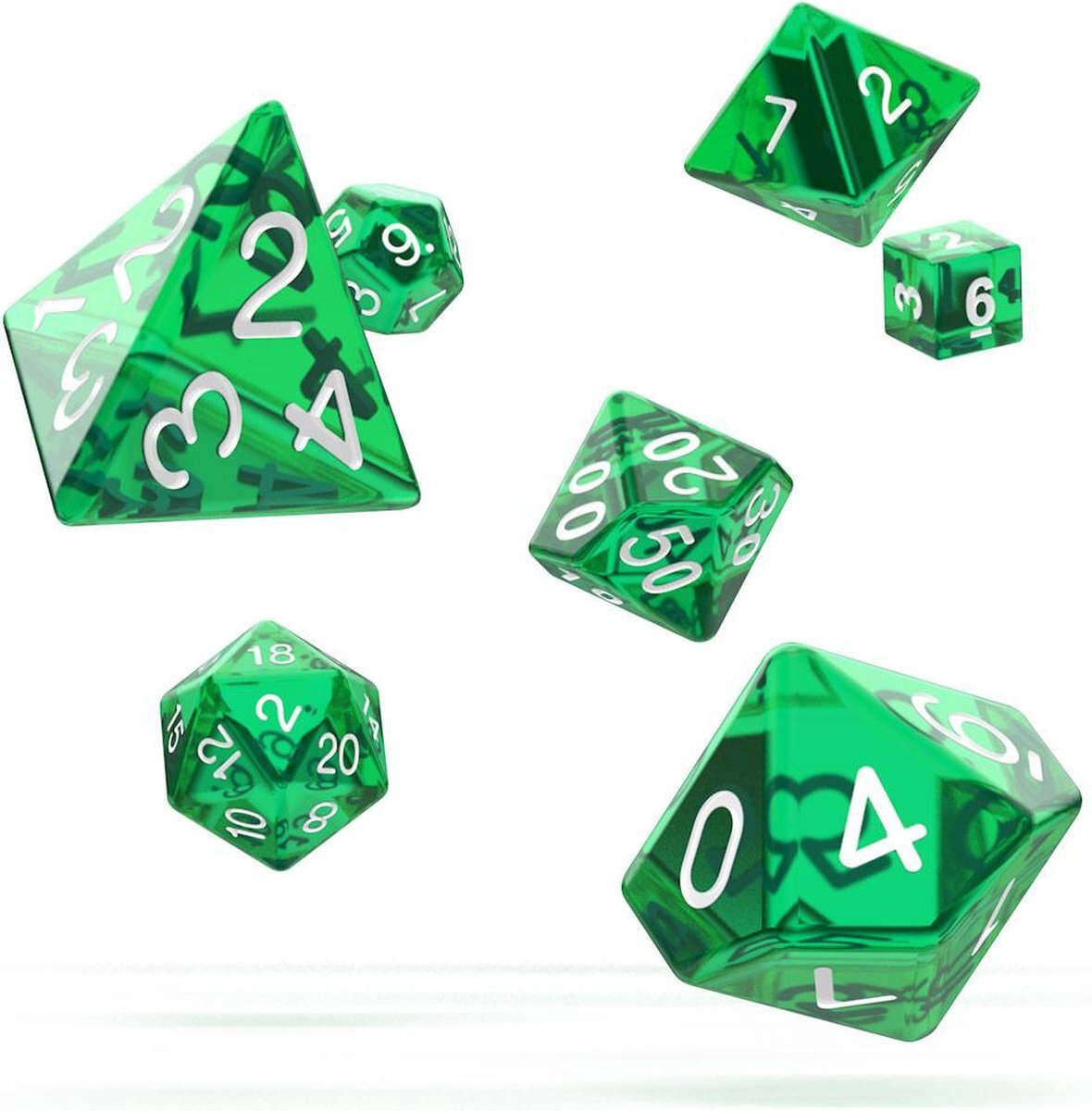 Oakie Doakie Groen / Green Doorzichtige / Translucent RPG Dobbelstenen set (7)