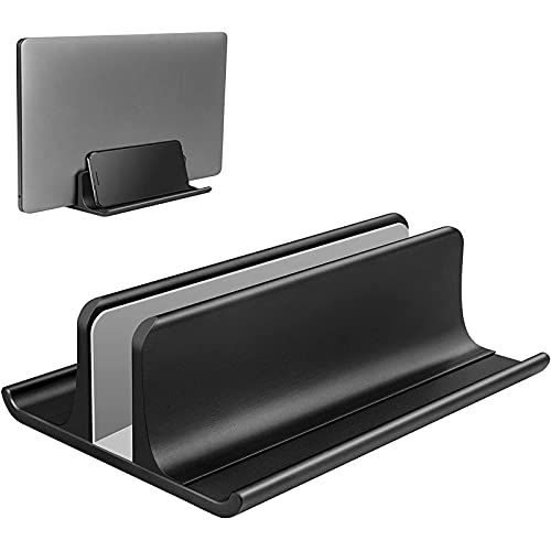 VAYDEER Verticale laptopstandaard, verstelbare laptopstandaard, verticaal, aluminium 3-in-1 laptopstandaard, ruimtebesparend voor MacBook, notebook, iPad, laptops tot 17,3 inch - zwart