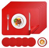 Solidchoice - Ensemble de 6 sets de table et sous-verres lavables - Imitation cuir rouge, 43x30 cm