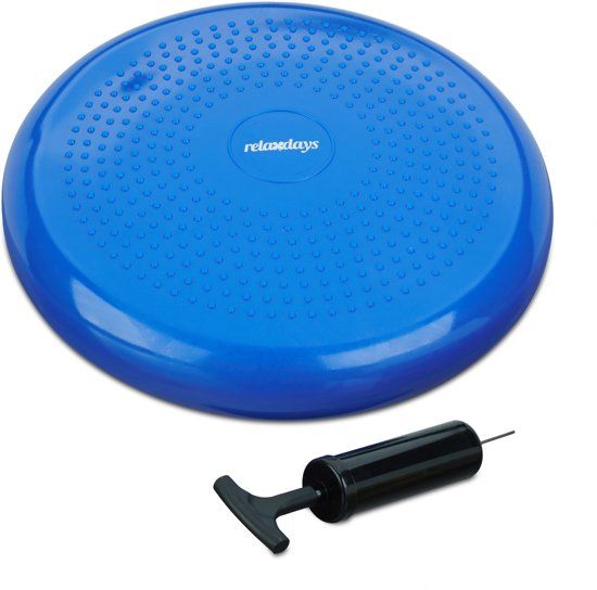 Relaxdays Wiebelkussen 33 cm met luchtpomp - balkussen - balanskussen - balansbord noppen blauw