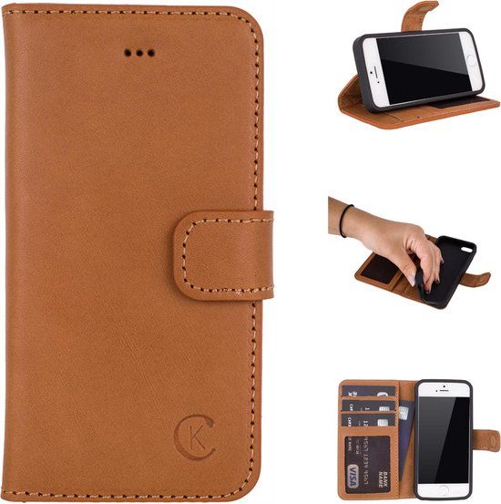 Celkani ® Hoesje voor Apple iPhone 5s - Verbrand bruin lederen book cover met kaartsleuven