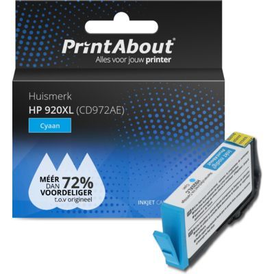 PrintAbout Huismerk 920XL (CD972AE) Cyaan Inktcartridge - Compatibel met HP - 13ml - XL