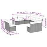 vidaXL Loungeset met Kussens Poly Rotan Grijs