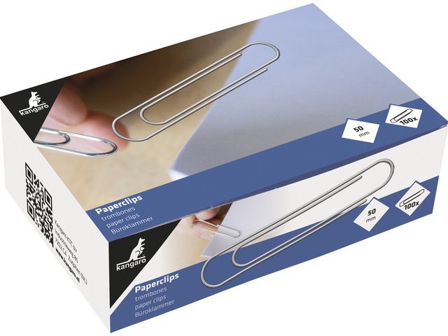 Kangaro Paperclips - 50mm - 100 stuks - Gegalvaniseerd metaal - Zilver