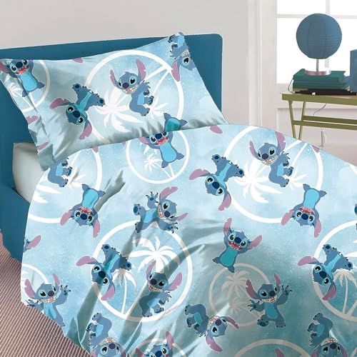 Disney Stich Blu Eenpersoons beddengoedset van flanel, puur katoen, dekbedovertrek + hoeslaken + kussensloop