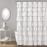 Lush Decor Douchegordijn met ruches | Vintage chic ontwerp in boerderijstijl met bloementextuur, wit, 182,9 x 183 cm