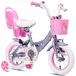 Moto enfant 12 pouces violet avec siège pour poupée et panier
