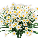 TEMCHY Kunstmatige madeliefjes bloemen buiten UV-bestendig 4 bundels nep gebladerte groen faux planten struiken plastic struiken voor raambak opknoping plantenbak boerderij binnen buiten decor (wit)