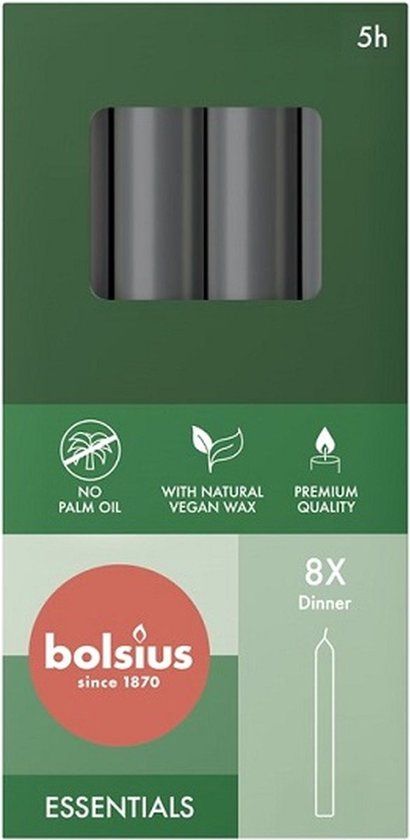 Bolsius Dinerkaarsen Stormy Grey - 8 stuks