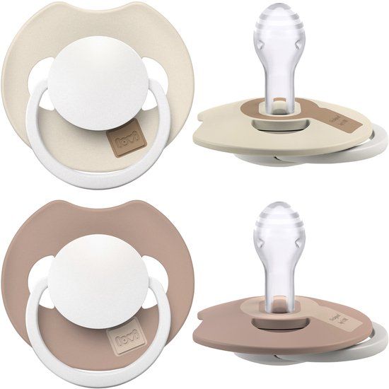 Difrax LOVI Fopspeen Dynamisch - Prime Glow - 6 tot 18 Maanden - Beige & Bruin - 2 Stuks