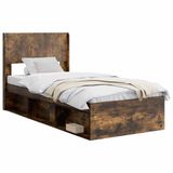 vidaXL Bedframe met opbergruimte en hoofdbord Gerookt eiken