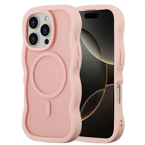 Selencia Wavy Case - Golvend Hoesje geschikt voor Apple iPhone 16 Pro - Soft Pink
