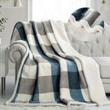 PU MEI Sherpa Fleece plaid, omkeerbare pluche pluizige rooster, flanellen dekens voor sofa bed, 150 x 200 cm, grijs-blauw
