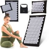 HyperMotion ECO Acupressuurmat - Spijkermat met Spijkerkussen - met Kokosvezel en Boekweitkussen – 68 cm – Zwart/Wit