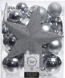 Decoris Kerstballenmix - 33 stuks - Kunststof - Zilver