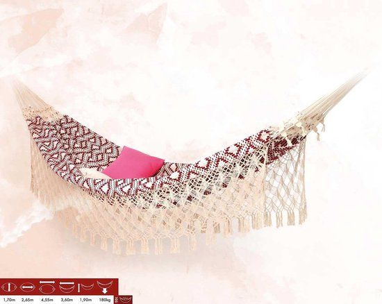 Hangmat XXL Jacquard Bordeaux - Katoen - 435 x 170 cm - 200 kg - 3 personen