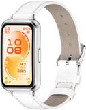 By Qubix - Leren bandje - Wit (zilveren connector) - geschikt voor Huawei Band 11 / 11 pro