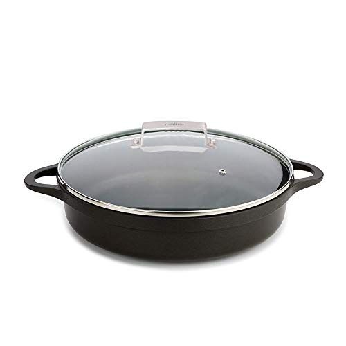 Valira 36 cm Zwart Korte Inductie Compatibel Hoge Kwaliteit Braadpan Schaal Met Deksel, ø 36cm