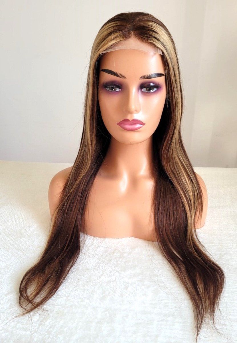 Frazimashop Braziliaanse Remy pruik 22 inch - Highlight steil haren echte menselijke haren - real human hair 4x4 lace closure pruik