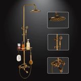 StarTech Bad- en douchekraan van messing - Wandmontage - Tweegreepskraan - Warm- en koudwater - Keramische cartridge - Douchekop van 20,3 cm (regendouche) - Opbergruimte - Antiek model