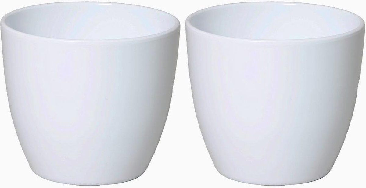 Floran - Bloempot - Glanzend wit keramiek - H25 x D28 cm - 2 stuks
