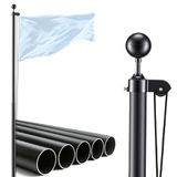VEVOR Vlaggenmast voor vlaggen, modulaire vlaggenhouder, afmetingen: 9,14 m, van aluminium met bevestigingsmanchet van pvc, om te begraven, kleur zwart, voor gebruik buitenshuis thuis of in de