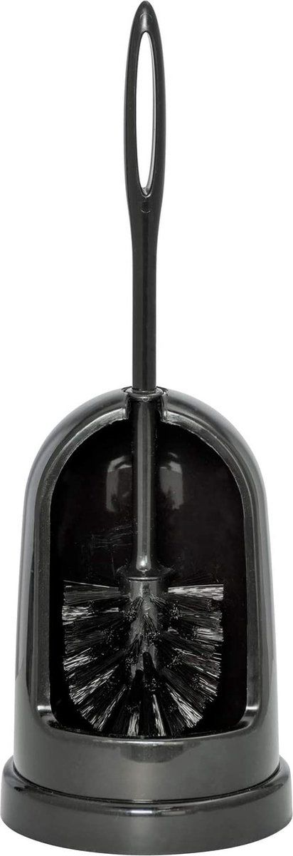 WENKO WC-garnituur standaard zwart, slimme wc-borstel met hygiënische borstelkop voor betrouwbare reiniging, borstelhouder van robuust kunststof, Ø 14 x 40 cm