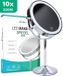 Mirlux Miroir de maquillage avec éclairage LED - Grossissement 10x - Rechargeable - Miroir grossissant chrome