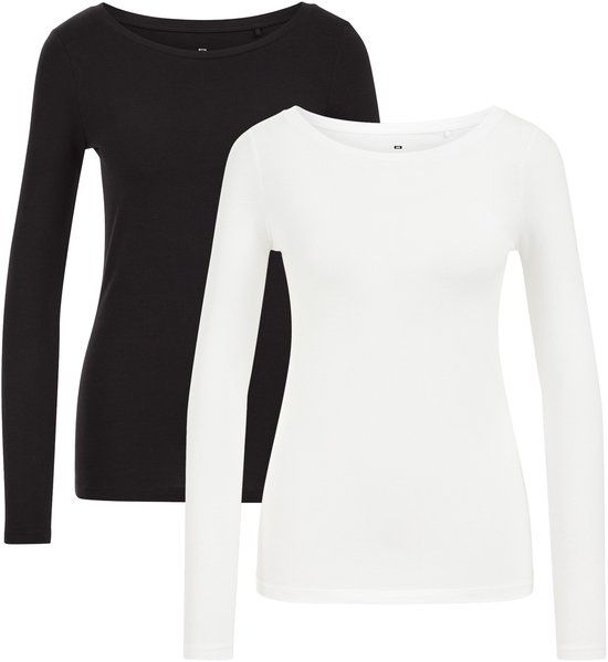WE Fashion Dames T-shirt van katoenmix, 2-pack