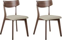 Beliani HOPE - Eetkamerstoel set van 2 - Beige/Bruin - Hout/Stof