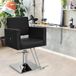 Fauteuil de coiffure hydraulique rotatif à 360° avec hauteur réglable, accoudoirs, base électroplaquée, charge 150 kg, noir