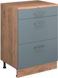 Vicco Keukenkast voor schuine wand R-Line, Blauw-grijs, 60 cm zonder schuine kant met 3 lades