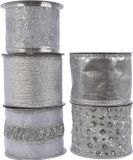 Decoris 3 stuks! Kerst Lint polyester draad l270 cm en b6.3 cm zilver