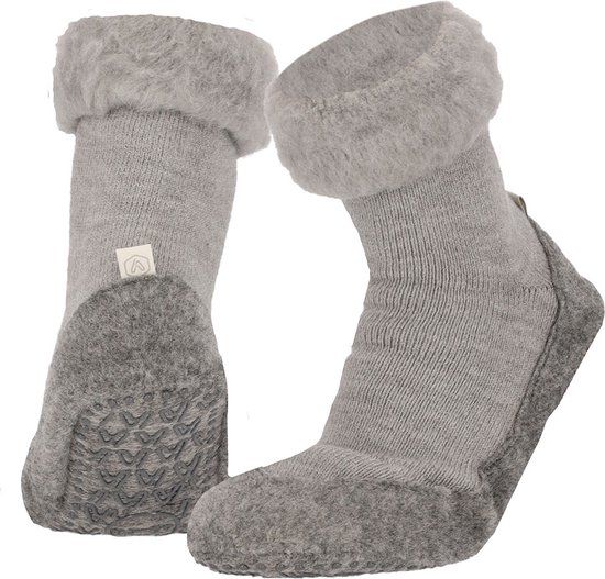 Heat Essentials Wollen Pantoffel Sokken Unisex Grijs 41/42