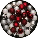 Merkloos / Sans marque Kaemingk B.V. 42x Kunststof Kerstballen Mix Wit/Zilver/Donkerrood 3 cm