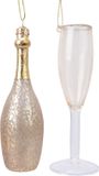 Decoris Kersthangers - champagne glazen - 2x - 12,5 cm - Goudkleurig