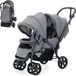 COSTWAY Combinewagen tot 30 kg, kinderwagen voor broers en zussen, inklapbaar, kinderwagen met rugleuning en kap, tweelingbuggy geschikt voor baby's vanaf 6 maanden, grijs