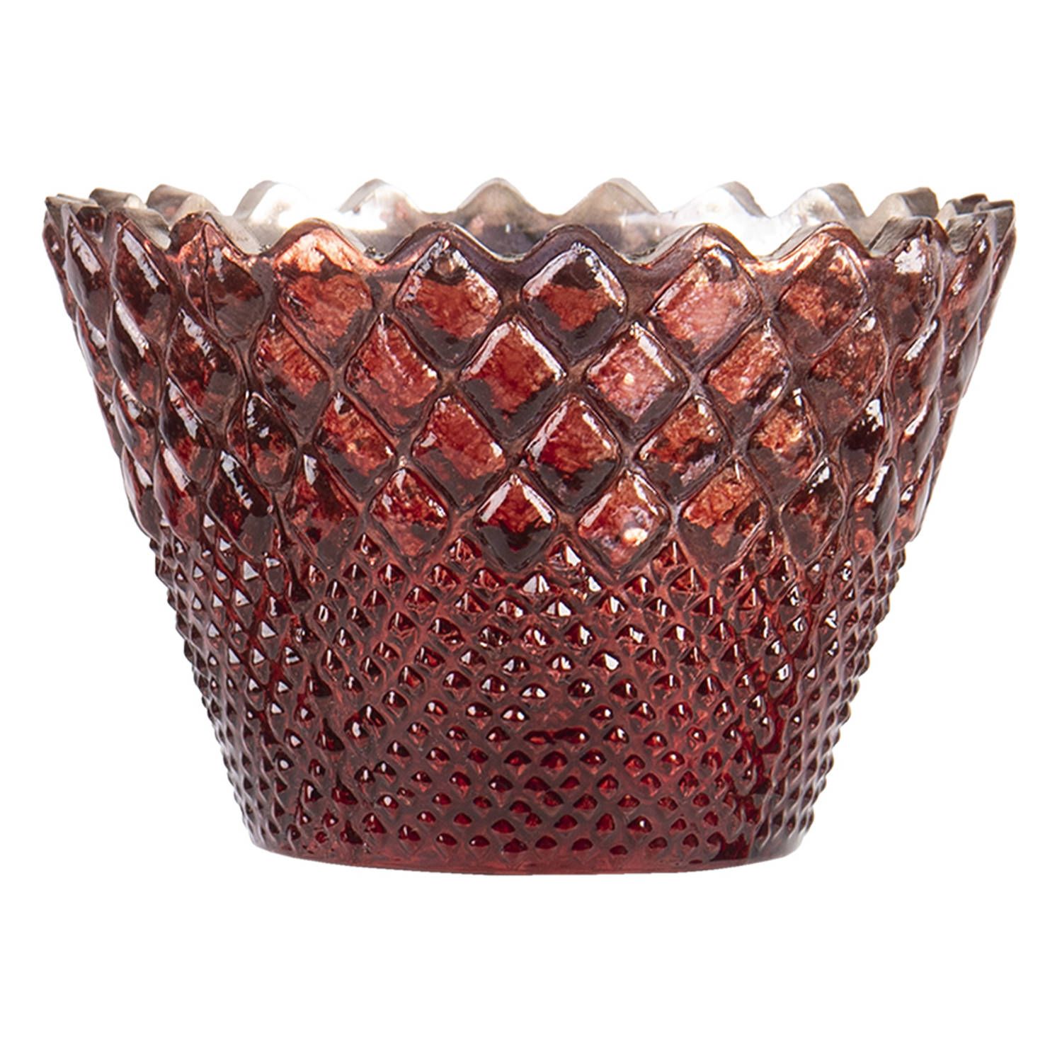 Clayre & Eef Glazen Theelichthouder - ø 10*7 cm - Rood Glas