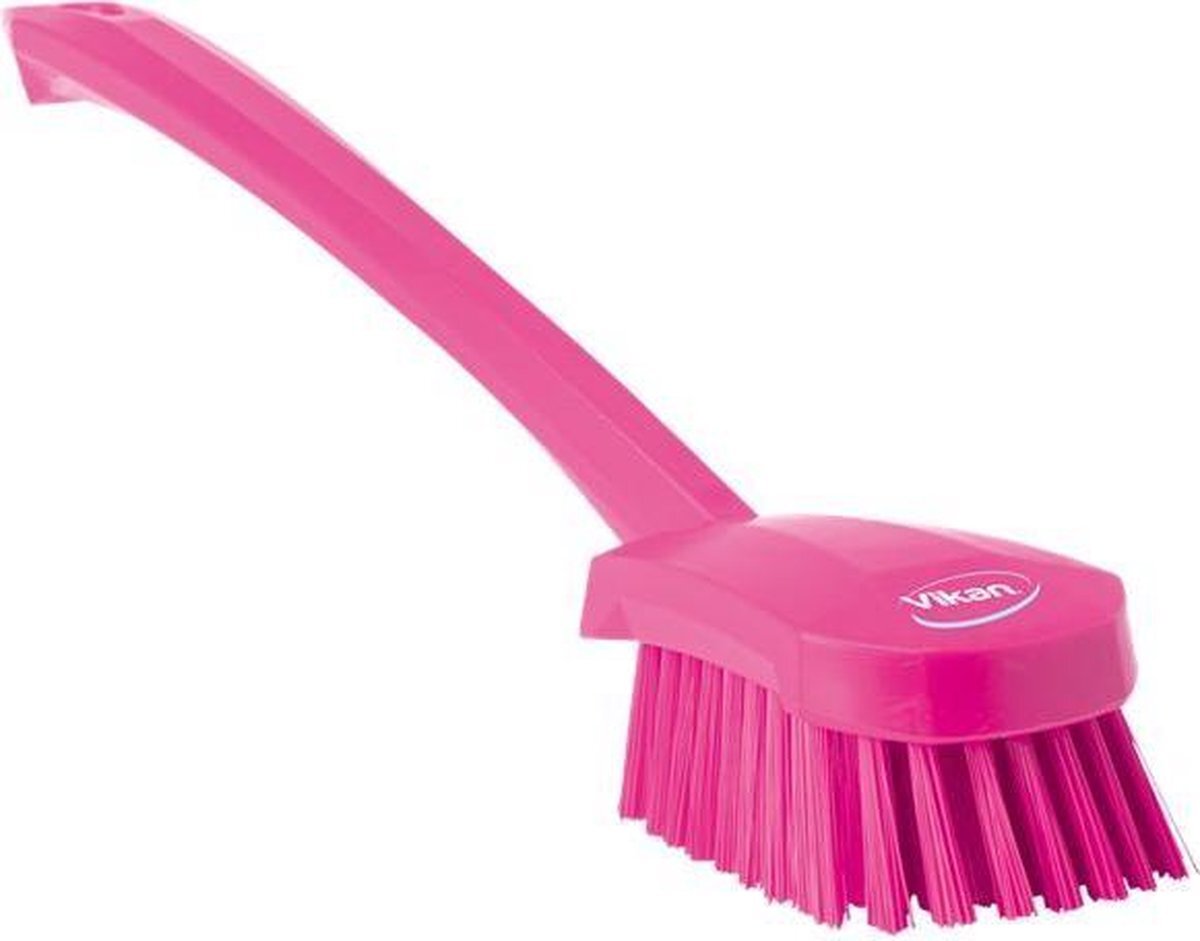 Vikan Hygiene 4186-1 harde afwasborstel lange steel roze 41cm