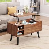 YITAHOME Salontafel met lifttop met verborgen compartiment, verstelbaar opbergplank, veerlifter, salontafel met opbergruimte voor woonkamer, 80 x 40 x 61,5 cm, rustiek eiken
