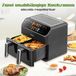 Friteuse à air chaud, 9 litres, avec deux paniers - Sans huile - 2000 W - Écran tactile LED - 10 programmes de cuisson - Fenêtre de visualisation - Prise UE