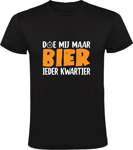 Heren T-shirt - Doe mij maar bier ieder kwartier - Zwart - 5XL