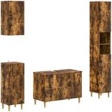 vidaXL - 4-delige - Badkamerkast - Set - DELFT - Gerookt - eiken - Bewerkt - hout