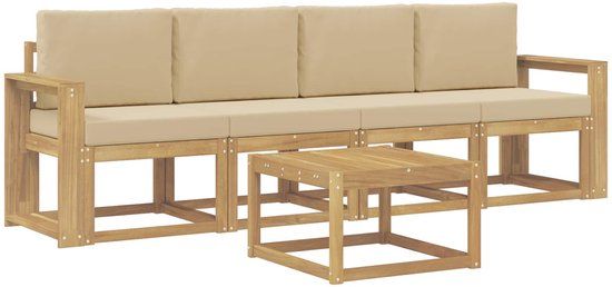 vidaXL - Buiten - bank - set - 5 - st - Wit - en - Beige