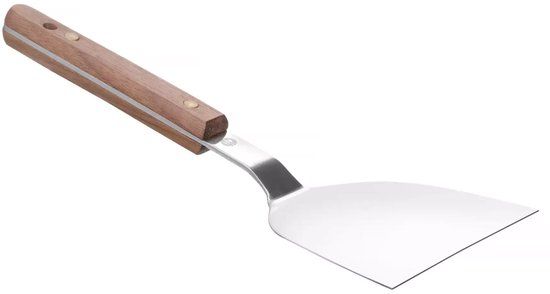 HENDI Teppanyaki spatel – roestvast staal – walnoothouten handgreep – 240x105 mm