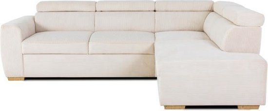 Merkloos KELIO Omkeerbare hoekbank - Beige corduroy stof - 4 zitplaatsen - 245 x 184 x 87cm