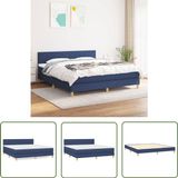 vidaXL Boxspring met matras stof blauw 180x200 cm
